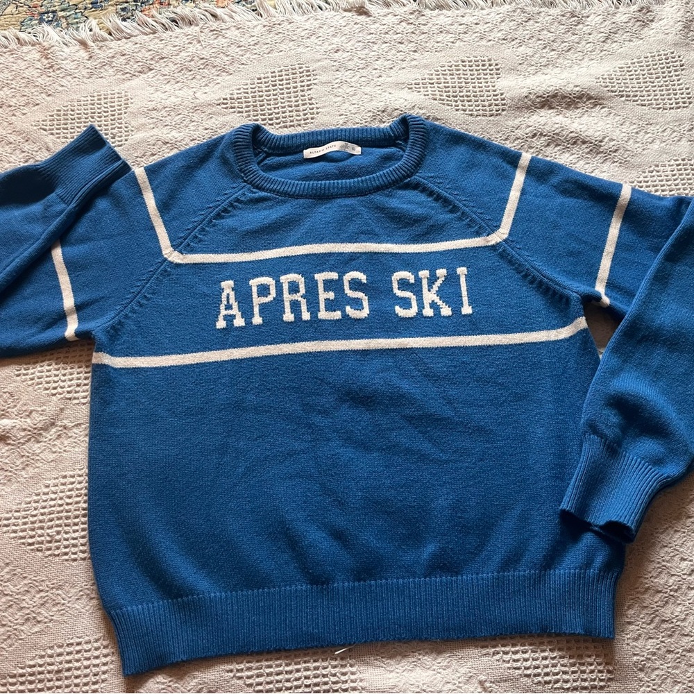 Altar'd State Blue and White Apres Ski Crewneck Sweater